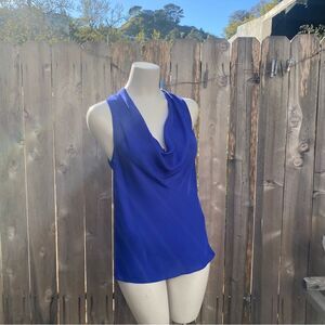 Theory Navy Blue silk drape neck sleeveless top Size small
